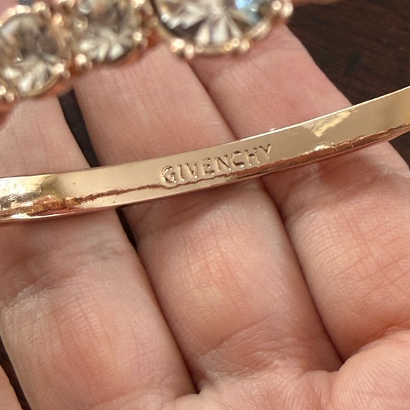 Givenchy Crystal Glass Diamond Rose Tone Gold Hinged Bangle Bracelet - Picture 6 of 6